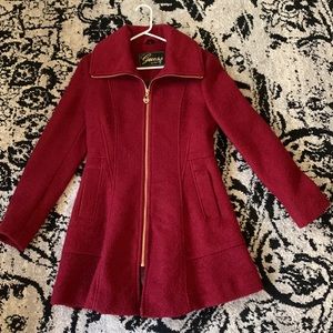 Burgundy Guess Wool Peplum Coat with Locket Zipper